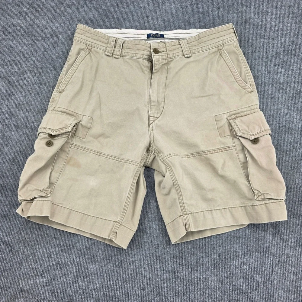 Polo Ralph Lauren Mens Khaki Tan Cotton Twill Cargo Shorts Size 36 Relaxed Fit